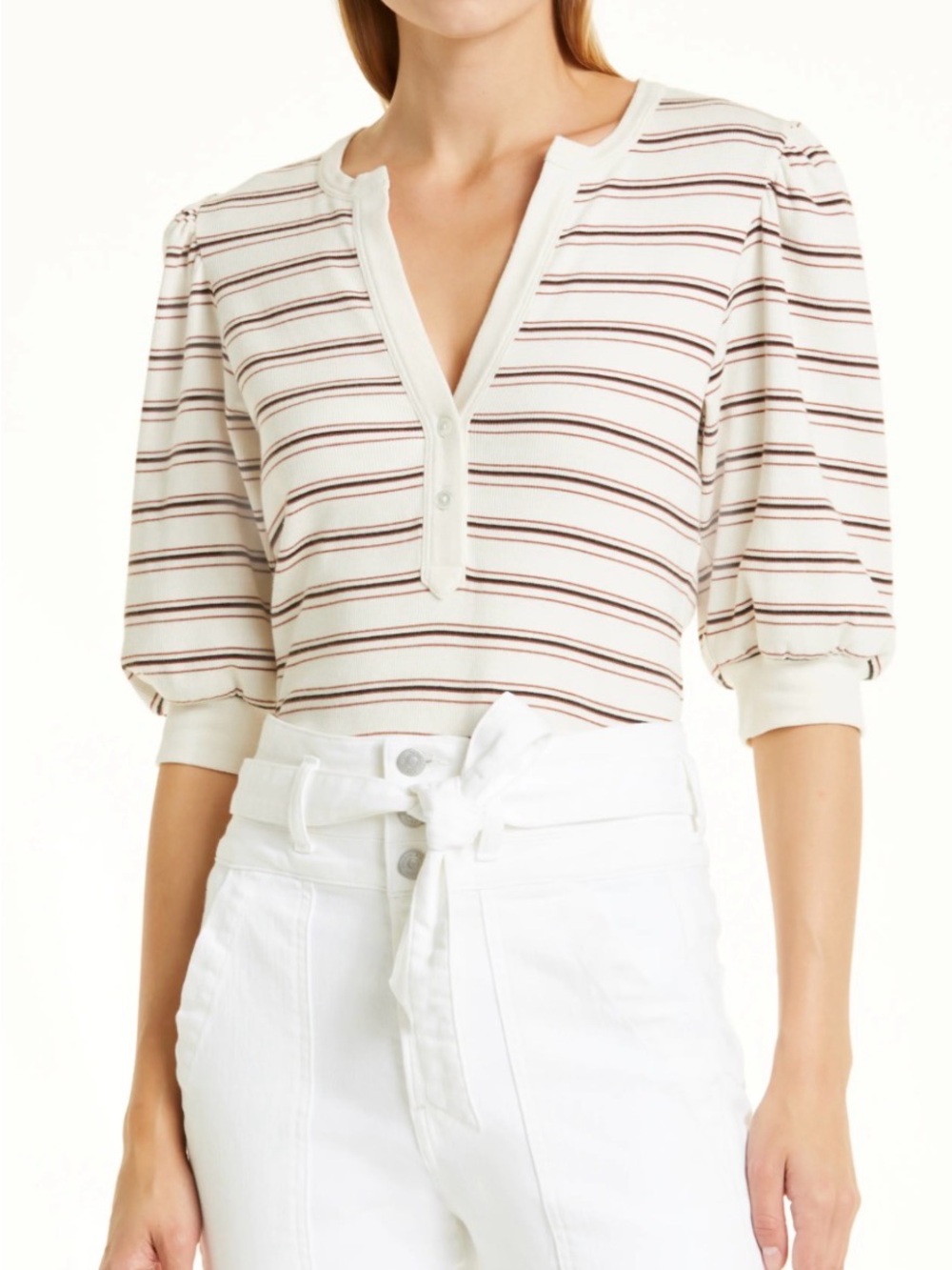 Veronica Beard Amity Striped Three-Quarter Sleeve Tee Medium